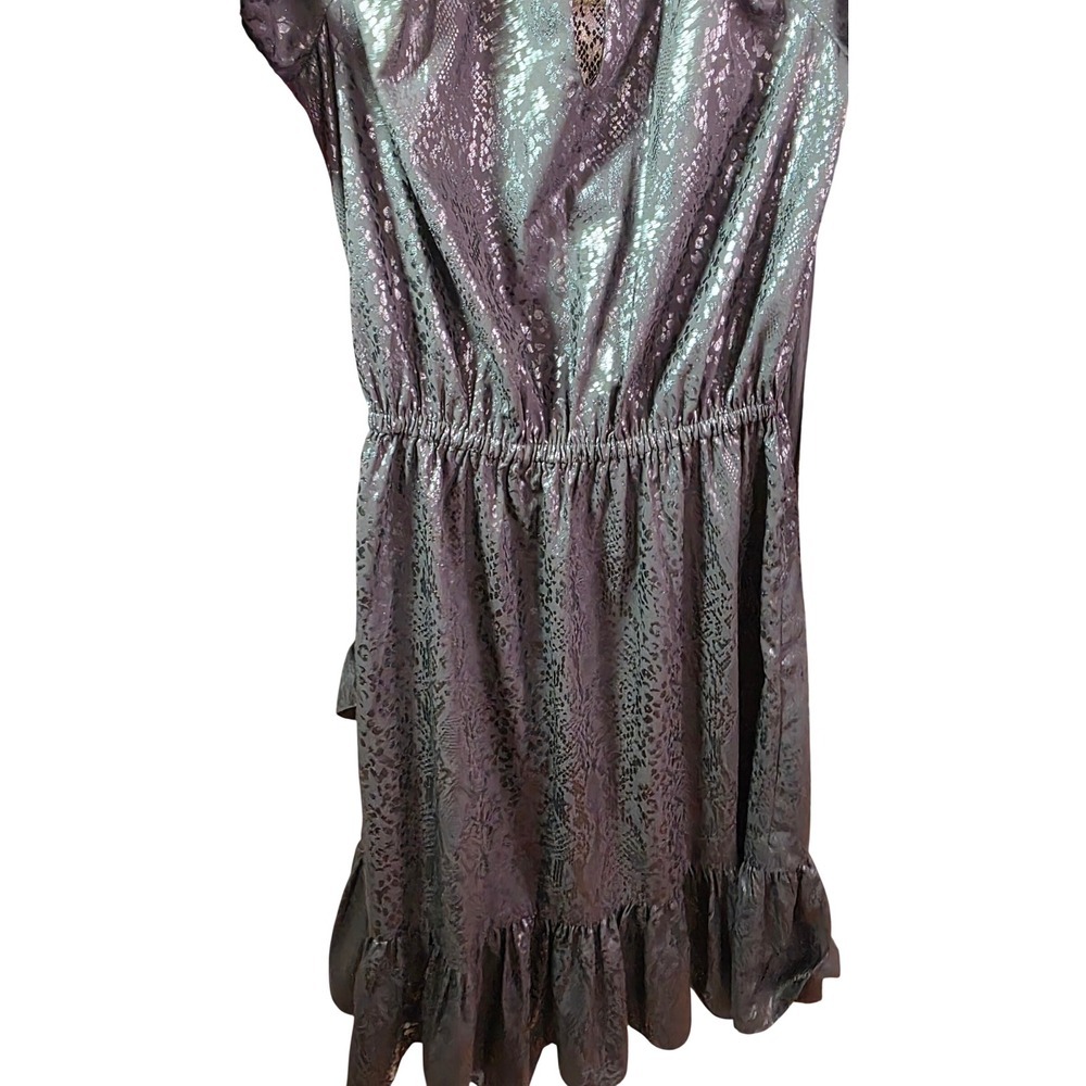 Michael Kors Metallic Snakeskin Cold Shoulder Ruffle Midi Wrap Dress Black XS - Picture 12 of 12